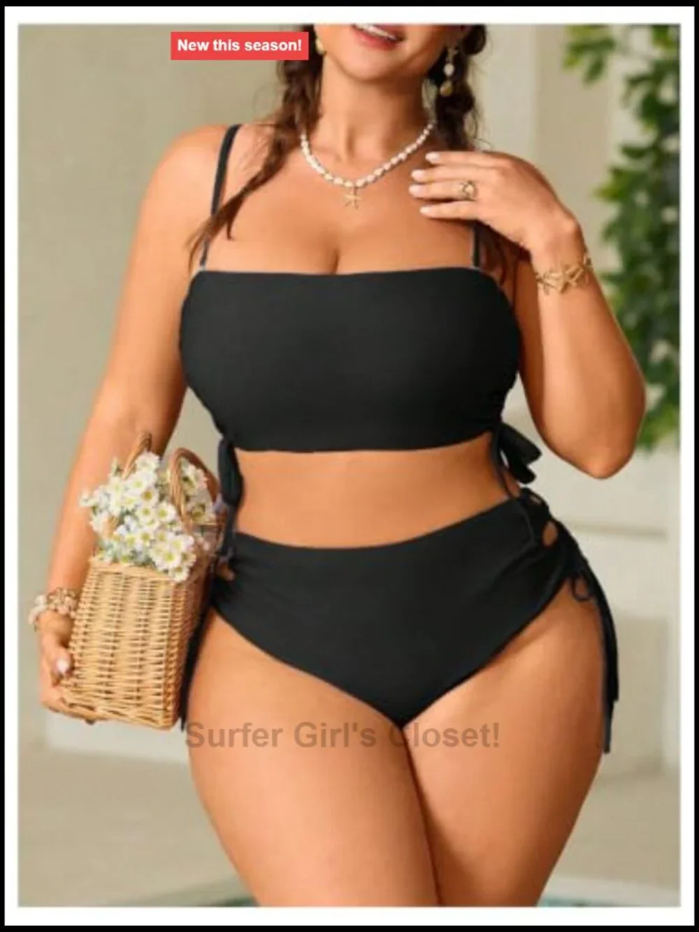 Plus Size High Waisted Bikini Set Spaghetti Strap Lace Up Swimwear Beachwear